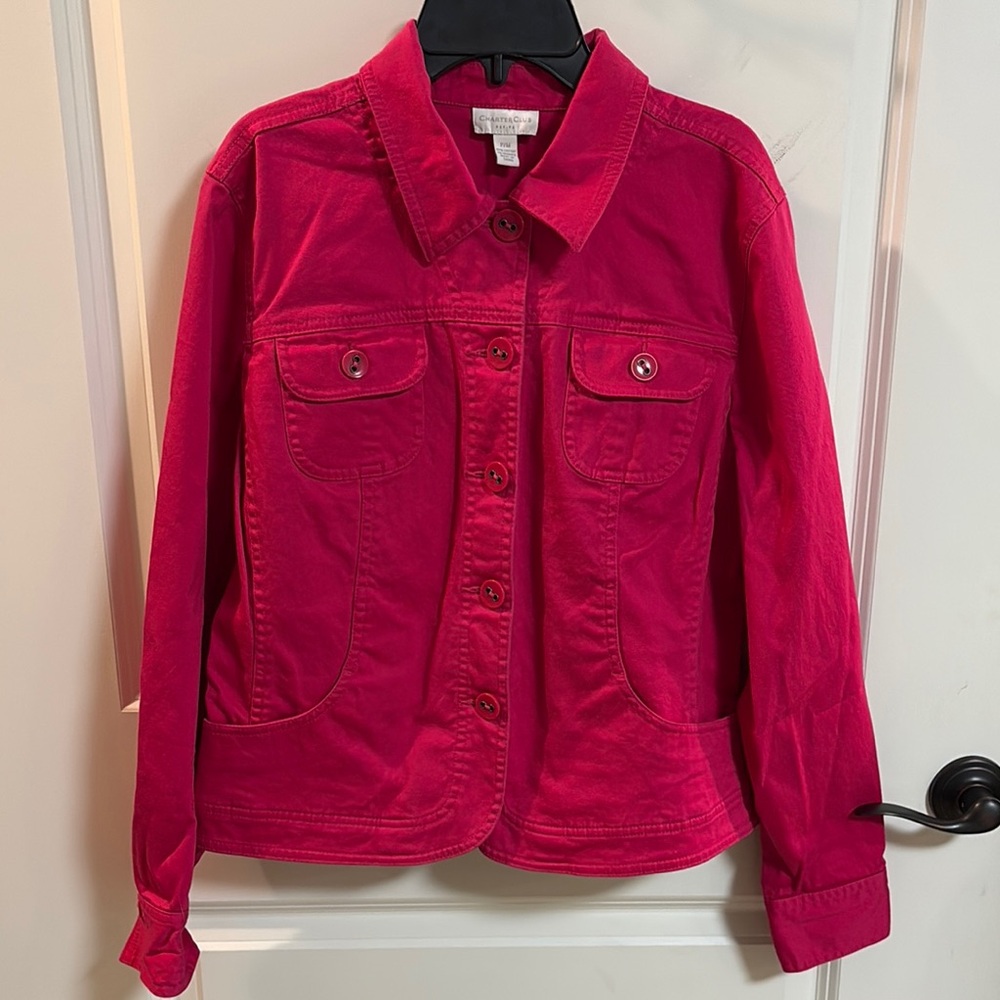 CHARTER CLUB Petite Twill Button-Up Jacket Hot Pink